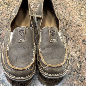 Ariat Women’s Taupe/Brown Slip-On Leather Bomber Cruiser Shoes